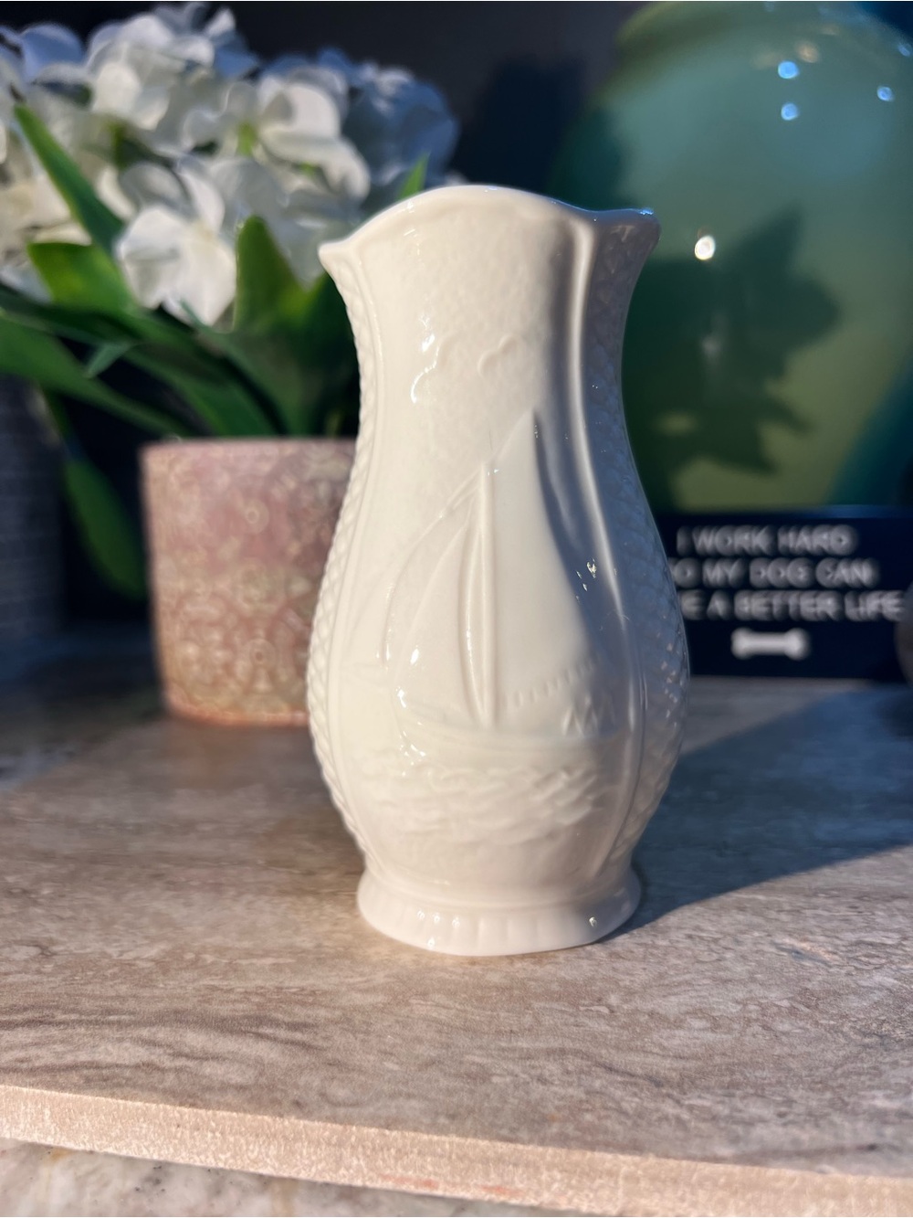 Classic Belleek Porcelain Sailboat Vase - Bud Vase